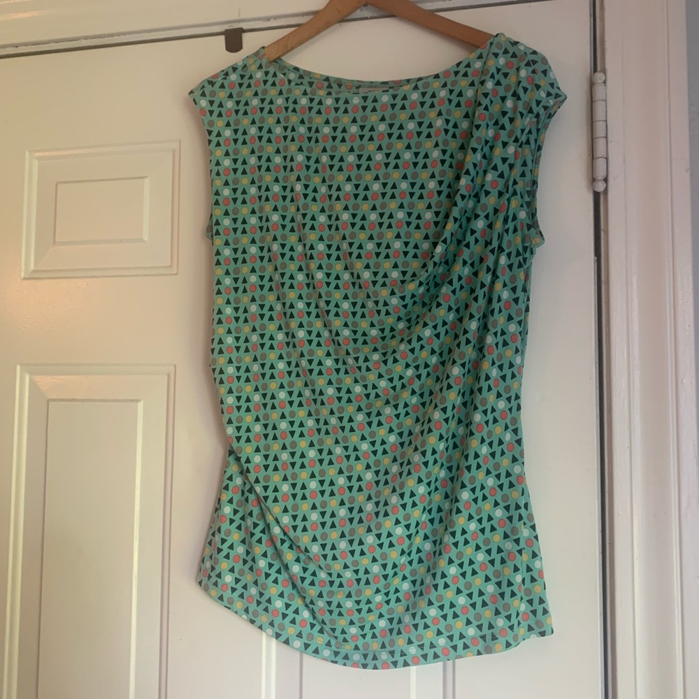 Worthington Teal and Red Patterned Blouse